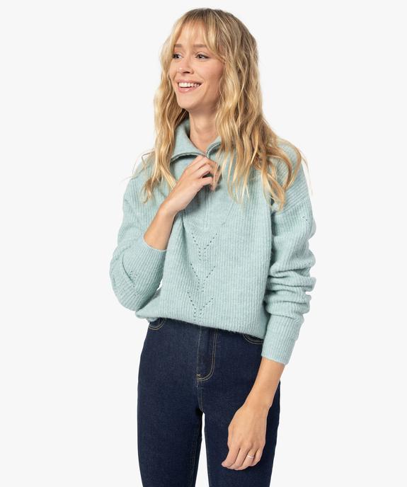 Pull femme avec col camionneur zippé vue1 - GEMO 4G FEMME - GEMO