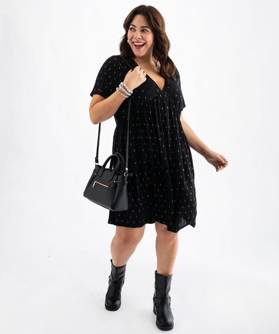 Robe midi en viscose froissée à col V et manches courtes femme grande taille vue1 - GEMO (G TAILLE) - GEMO