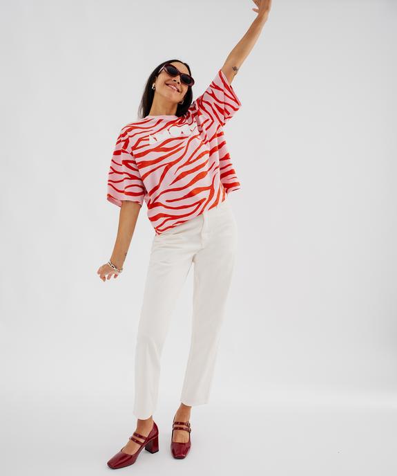 Tee-shirt manches courtes imprimé coupe oversize femme vue4 - GEMO 4G FEMME - GEMO