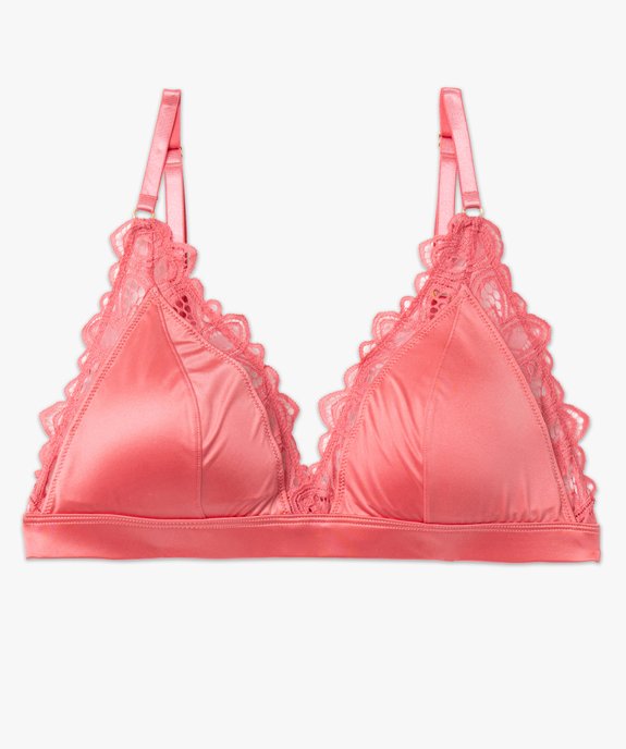 Soutien-gorge triangle en satin et dentelle avec mousses amovibles vue4 - GEMO(HOMWR FEM) - GEMO