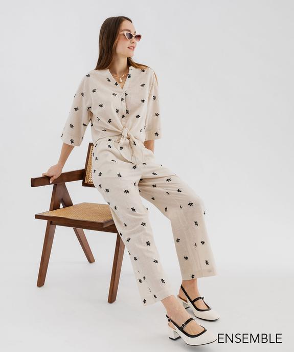 Ensemble chemise et pantalon brodée pour femme  Ensemble chemise et pantalon brodée pour femme  - GEMO