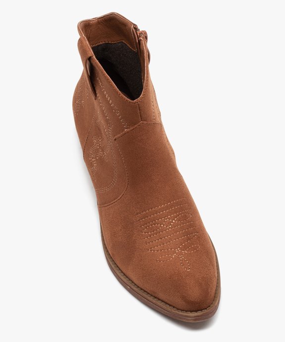 Boots santiags à talon en suédine brodée femme vue5 - GEMO (CASUAL) - GEMO