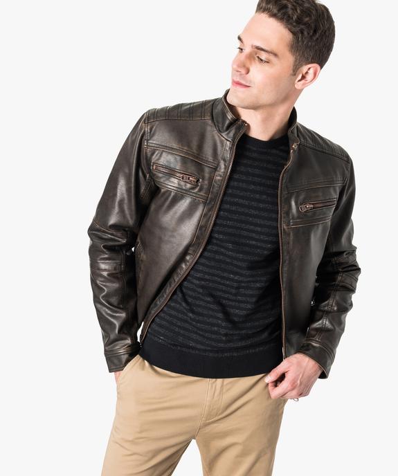 Blouson motard zippé en similicuir vue1 - GEMO (HOMME) - GEMO