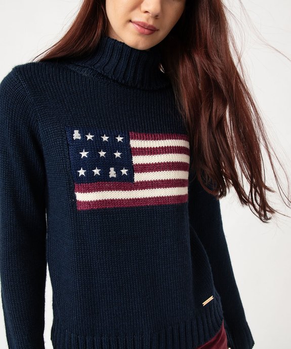 Pull femme à col roulé avec drapeau - LuluCastagnette vue2 - LULUCASTAGNETTE - GEMO