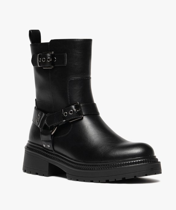 Boots femme crantées à zip avec brides à boucle fantaisie vue2 - 5 MILES - GEMO
