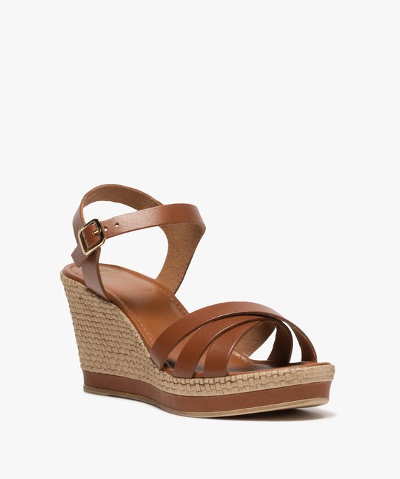 Sandales femme à talon compensé et brides unies en cuir vue2 - GEMO(URBAIN) - GEMO