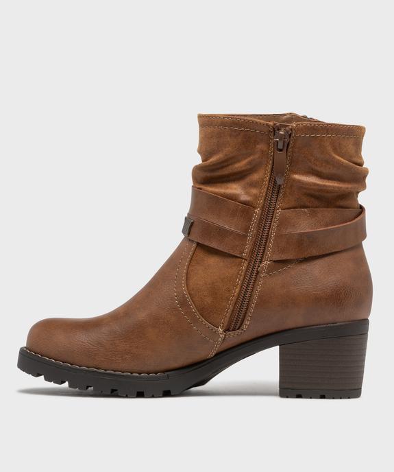 Boots femme zippées à talon carré et semelle crantée col plissé vue9 - EMILIA ROSA - GEMO