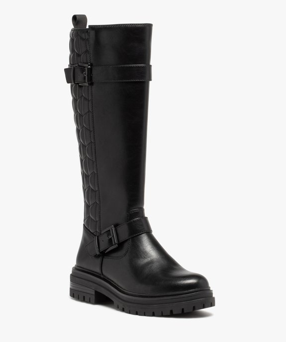 Bottes femme à talon plat dessus uni avec effet arrière matelassé  vue2 - GEMO (CASUAL) - GEMO