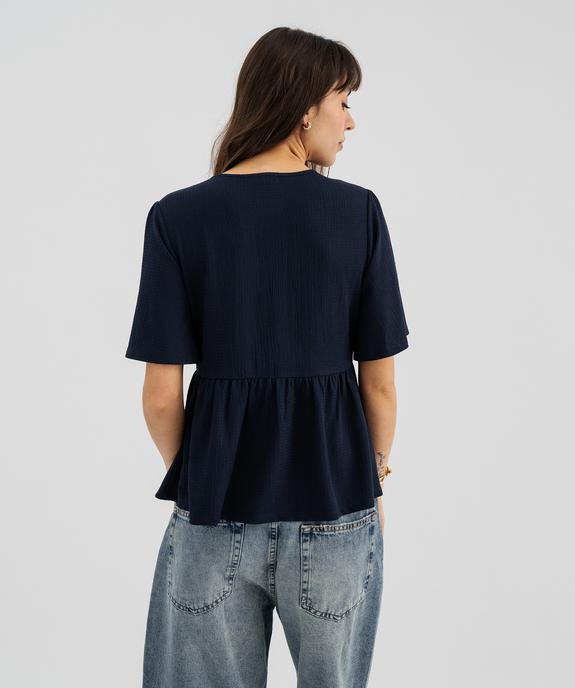 Tee-shirt manches courtes à basque et liens à nouer femme vue3 - GEMO 4G FEMME - GEMO