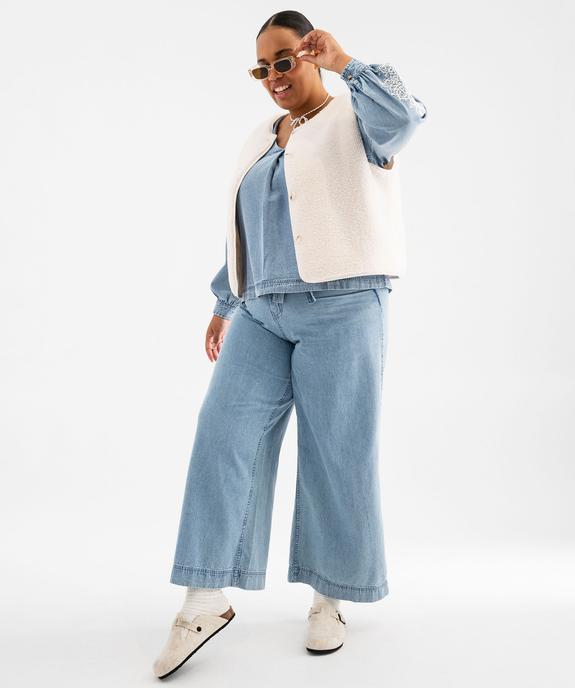 Jean wide leg en denim de coton fin avec ceinture à nouer femme grande taille vue4 - GEMO (G TAILLE) - GEMO