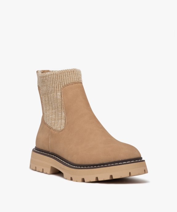 Boots femme unies à semelle crantée et col en maille vue2 - GEMO (CASUAL) - GEMO