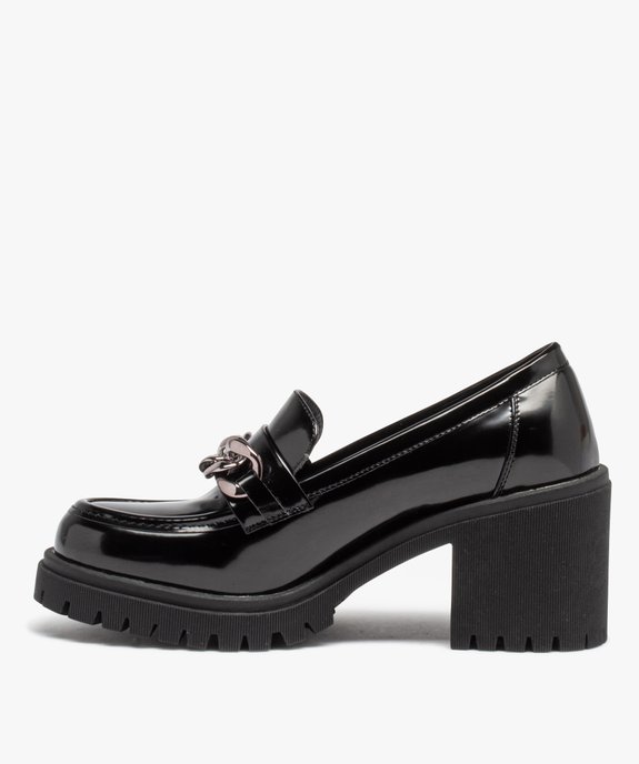 Mocassins femme unis dessus vernis avec talon carré et semelle cranté vue3 - GEMO(URBAIN) - GEMO