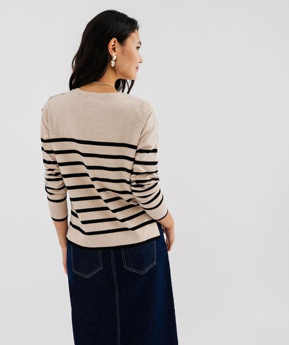 Pull fin à larges rayures avec boutons sur l’épaule femme vue3 - GEMO 4G FEMME - GEMO