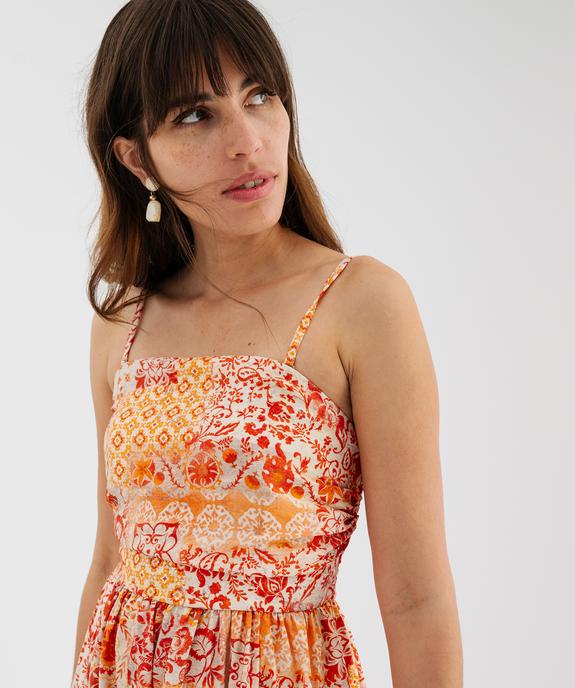 Robe longue à fines bretelles en viscose texturée à dos smocké femme vue4 - GEMO 4G FEMME - GEMO