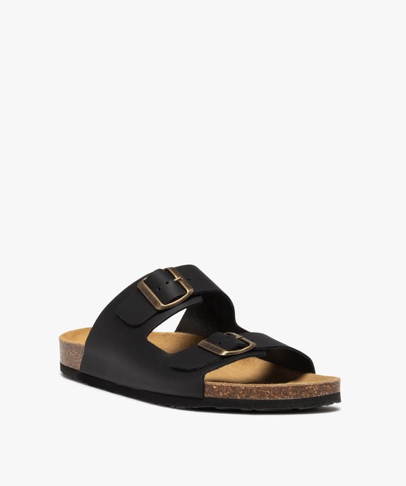 Mules homme à double brides à boucle unies noir vue2 - GEMO 4G HOMME - GEMO