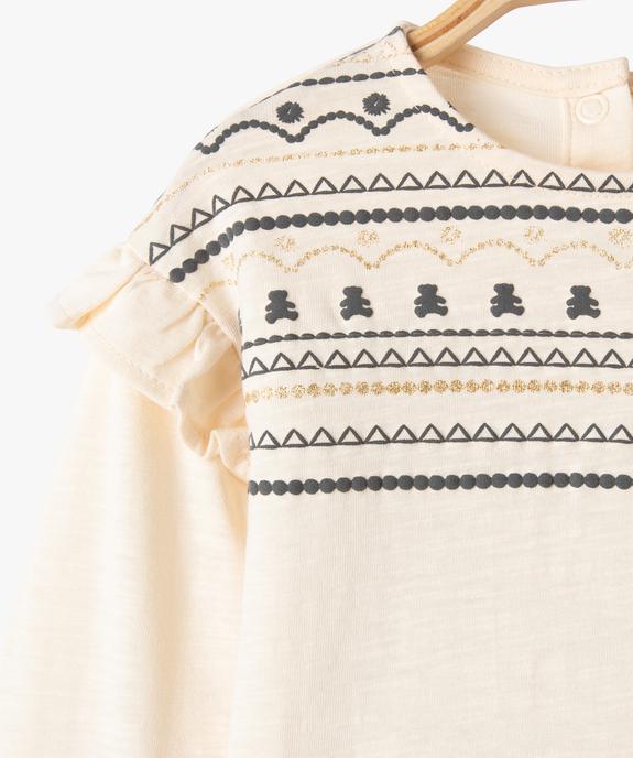 Tee-shirt bébé fille manches longues, volants et micro-motifs - LuluCastagnette vue2 - LULUCASTAGNETTE - GEMO