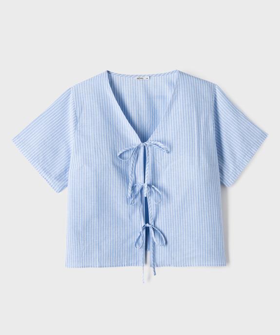 Chemise rayée en coton fermeture liens femme grande taille vue1 - GEMO (G TAILLE) - GEMO