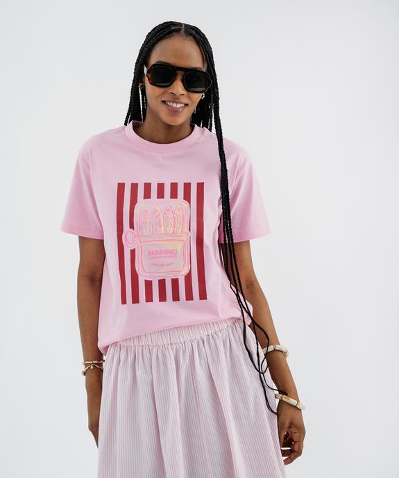 Tee-shirt manches courtes coupe ample avec motif sur l’avant femme vue1 - GEMO 4G FEMME - GEMO