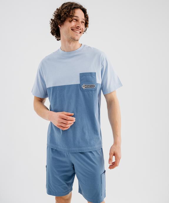 Pyjashort en jersey de coton bicolore homme - Roadsign vue1 - ROADSIGN GEMO FOR GOOD D - GEMO