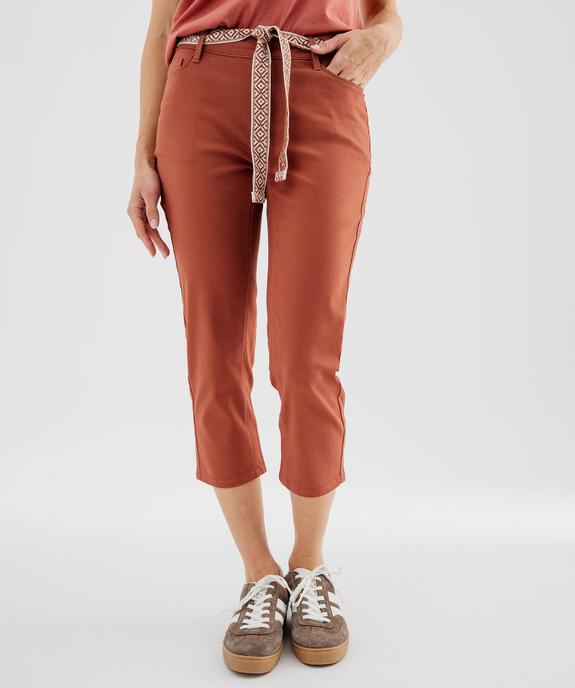 Pantacourt slim taille haute en coton stretch avec ceinture à nouer femme vue1 - GEMO 4G FEMME - GEMO