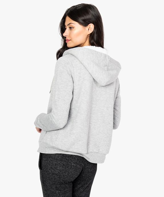 Sweat femme à capuche doublé sherpa et zippé sur l'avant vue3 - FOLLOW ME - GEMO