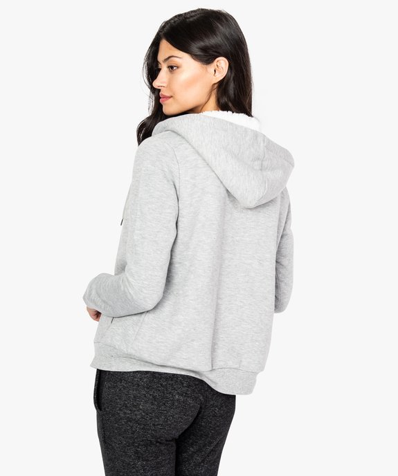 Sweat femme à capuche doublé sherpa et zippé sur l'avant vue3 - FOLLOW ME - GEMO