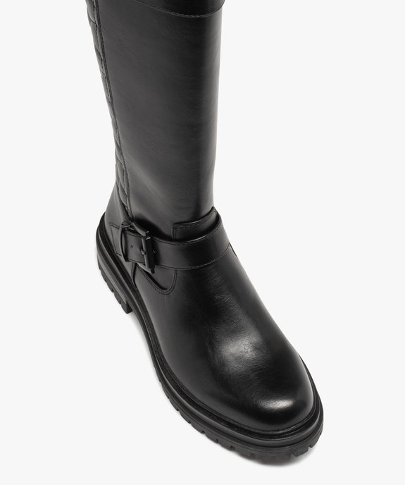 Bottes femme à talon plat dessus uni avec effet arrière matelassé  vue5 - GEMO (CASUAL) - GEMO