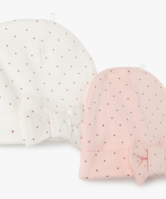 Bonnets de naissance bébé fille en coton (lot de 2) vue2 - GEMO(BB COUCHE) - GEMO