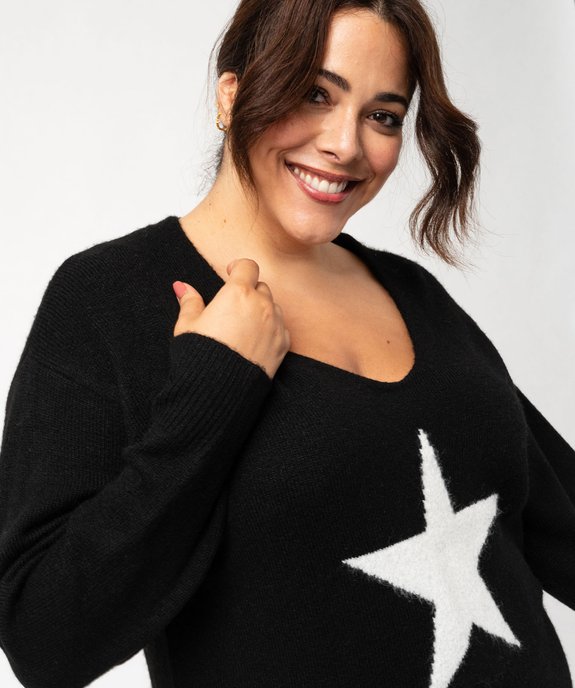 Pull col V avec inscription pailletée femme grande taille vue2 - GEMO (G TAILLE) - GEMO