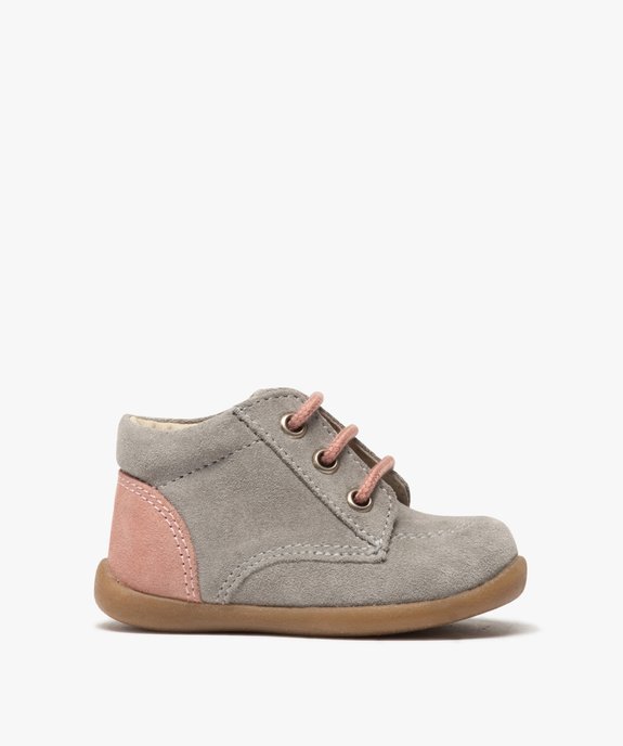 Bottillons premiers pas bébé fille en cuir velours bicolore vue1 - GEMO(BEBE DEBT) - GEMO