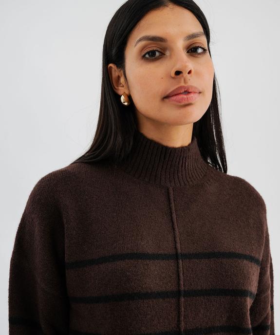 Pull col montant rayé avec couture sur l’avant femme - GEMO(FEMME PAP) Pull col montant rayé avec couture sur l’avant femme vue2 - GEMO(FEMME PAP) - GEMO