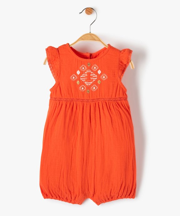 Combishort bébé fille en gaze de coton look barboteuse - LuluCastagnette vue1 - LULUCASTAGNETTE - GEMO