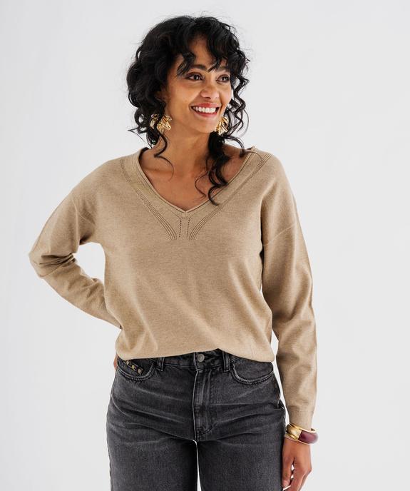 Pull col V en fine maille fluide pailletée femme vue1 - GEMO(FEMME PAP) - GEMO
