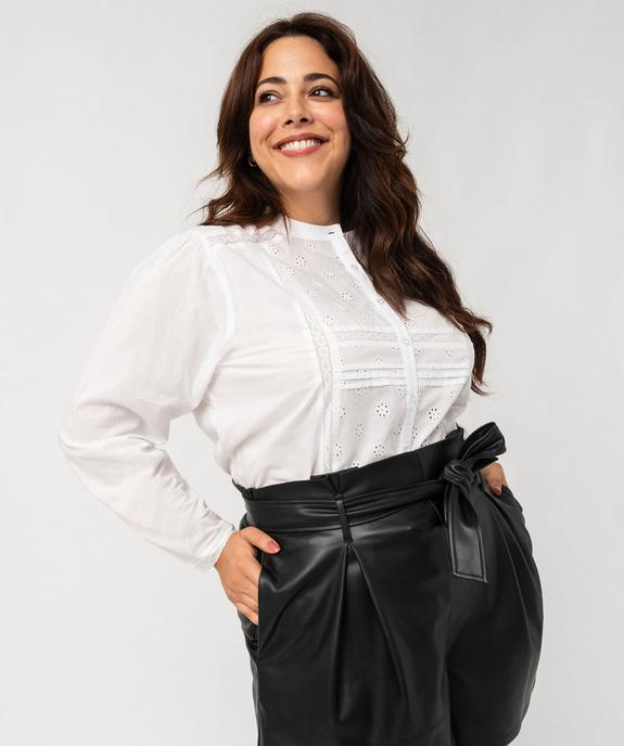 Chemise en coton avec broderie et dentelle femme grande taille vue1 - GEMO (G TAILLE) - GEMO