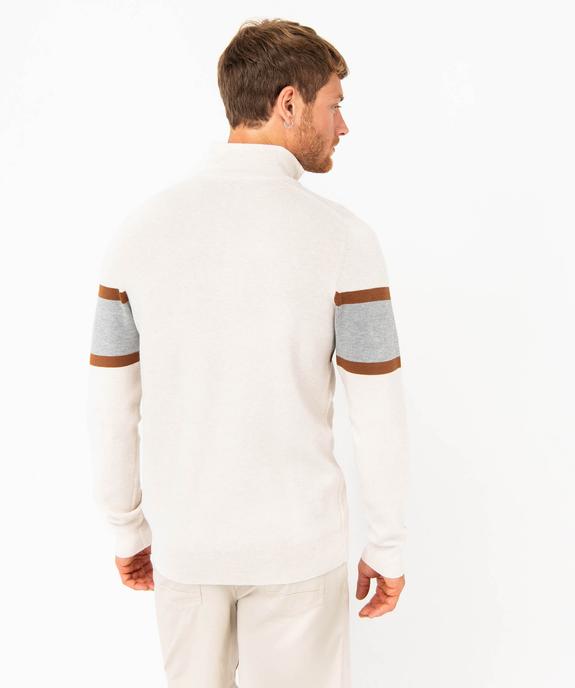 Pull tricolore à col montant zippé homme vue4 - GEMO 4G HOMME - GEMO