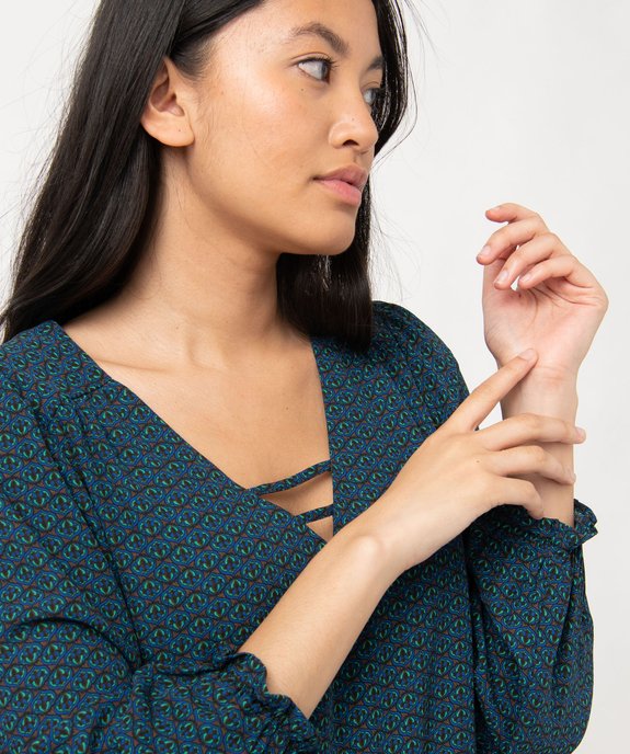 Robe droite imprimée à manches longues et col V fantaisie femme vue2 - GEMO 4G FEMME - GEMO