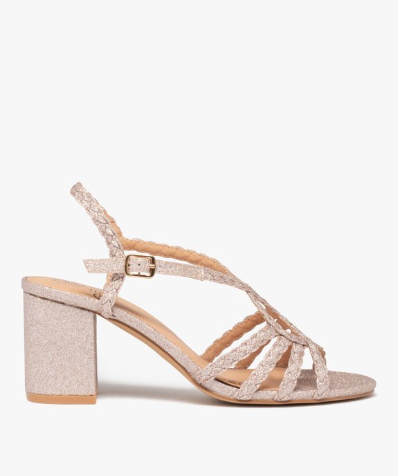 Sandales femme à talon à fines brides pailletées tressées vue2 - GEMO(URBAIN) - GEMO
