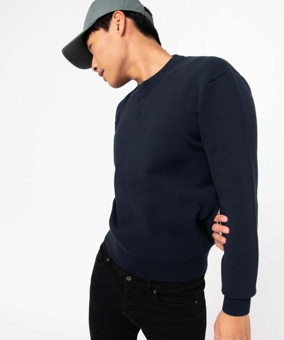 Pull homme à col rond en maille unie vue2 - GEMO (HOMME) - GEMO