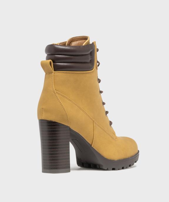 Bottines femme à talon haut avec col matelassé à zip et à lacets ronds cirés vue4 - GEMO(URBAIN) - GEMO