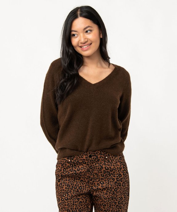 Pull femme à grand col V fantaisie vue1 - GEMO(FEMME PAP) - GEMO