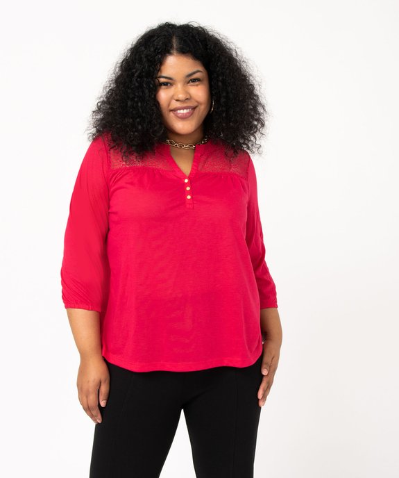 Tee-shirt droit manches 3/4 à col boutonné femme grande taille vue1 - GEMO 4G GT - GEMO