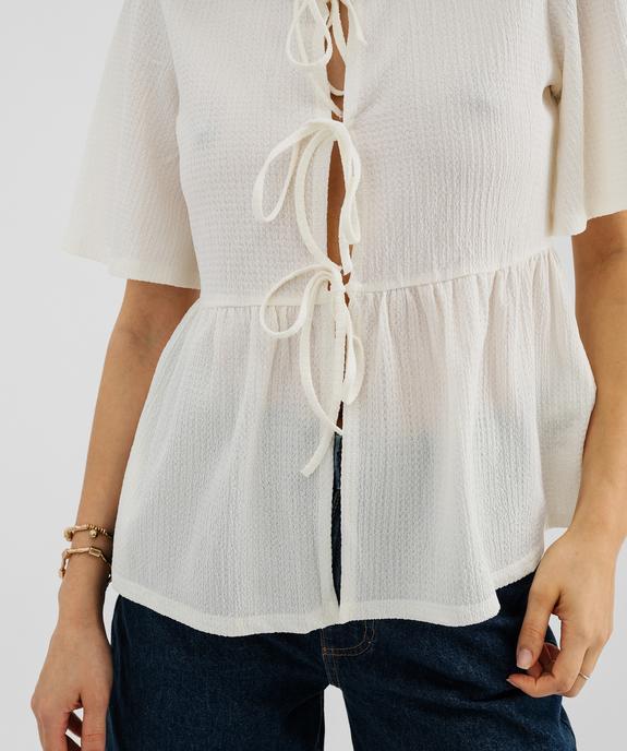 Tee-shirt manches courtes à basque et liens à nouer femme vue2 - GEMO 4G FEMME - GEMO