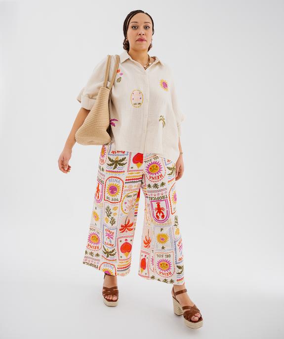 Pantalon large et fluide en gaze de coton imprimée femme grande taille vue4 - GEMO (G TAILLE) - GEMO