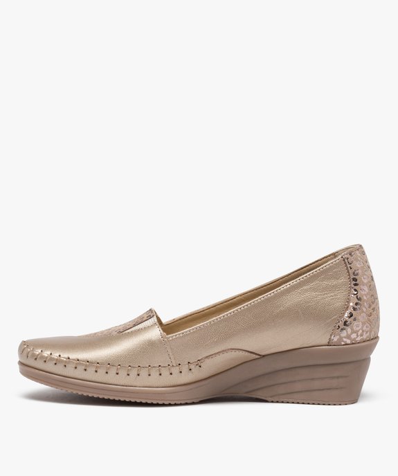 Mocassins femme confort à talon compensé reflets métal vue3 - GEMO 4G FEMME - GEMO