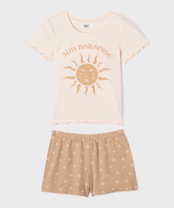 Pyjashort léger à motifs et finition roulottée fille vue2 - GEMO 4G FILLE - GEMO