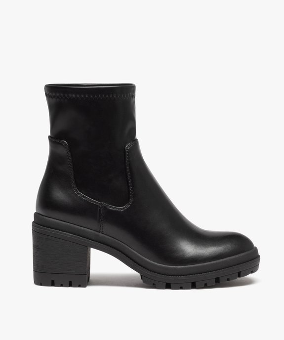 Boots femme unies à talon carré et semelle crantée avec col souple vue1 - GEMO(URBAIN) - GEMO