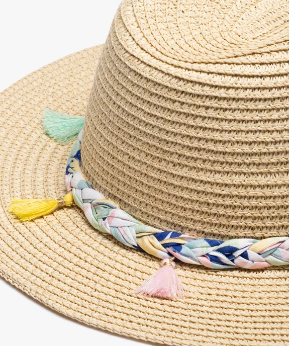 Chapeau fille en paille avec tresse et pompons vue2 - GEMO (ENFANT) - GEMO
