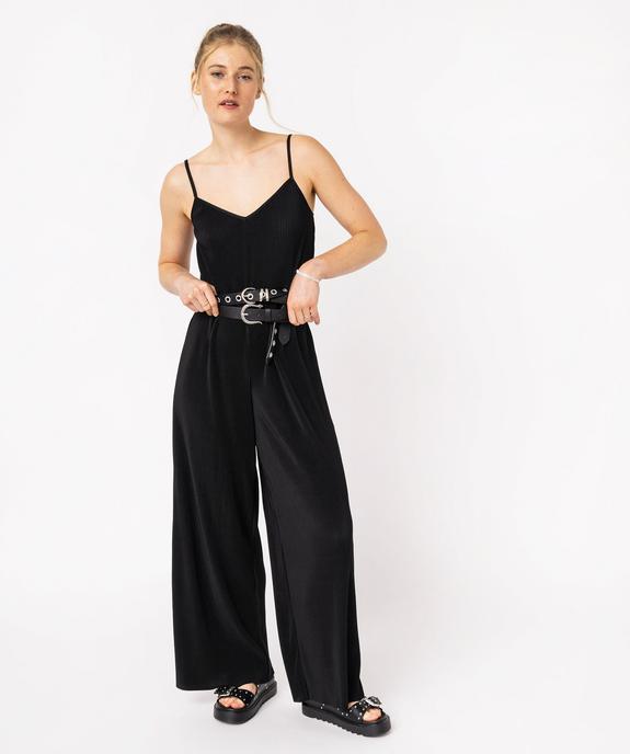 Combinaison pantalon à fines bretelles en maille plissée femme vue1 - GEMO 4G FEMME - GEMO