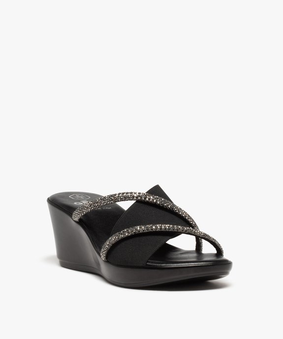 Mules femme à talon compensé et brides strass vue2 - GEMO(URBAIN) - GEMO