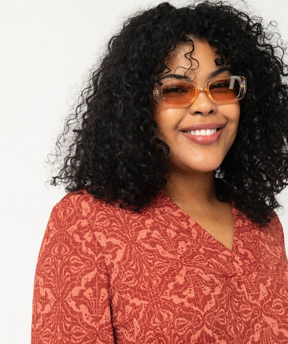 Tee-shirt imprimé à manches longues à col V femme grande taille vue2 - GEMO 4G GT - GEMO